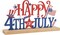 Metal “Happy 4th of July” Table Sign with Wooden Base, Patriotic Red White Blue American Flag Decor, Independence Day Memorial Day Indoor Centerpiece, Farmhouse Style Tabletop Decoration for Shelf, Desk, Mantel, and Home Display